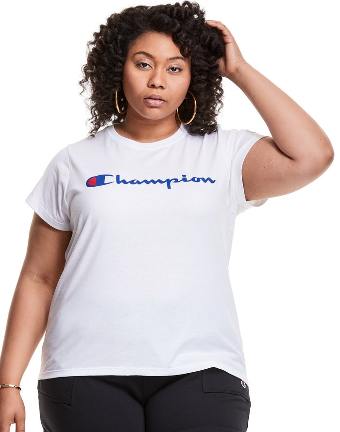 Champion Plus Classic Script Logo - Naisten Valkoinen T-Paita - Suomi 9176430-YJ